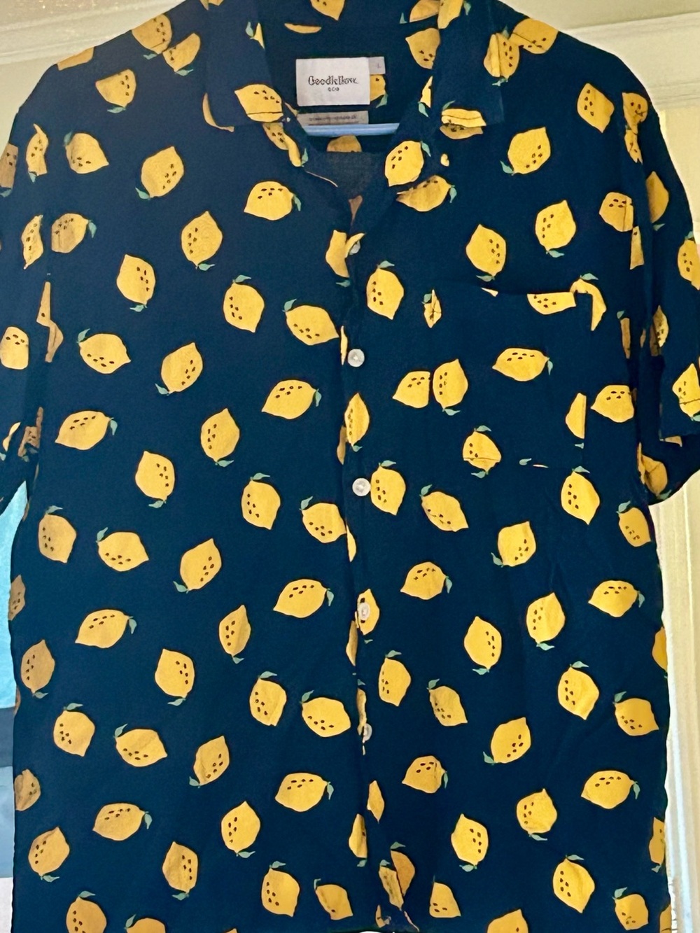 Goodfellow & Co Navy Lemon-Print Short-Sleeve Shirt Large
